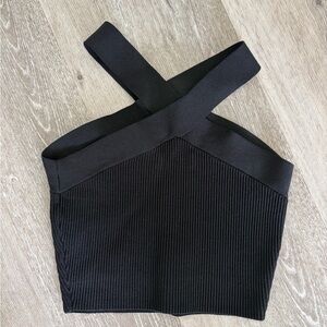 Babaton Black Cross-Strap Ribbed Tank Top